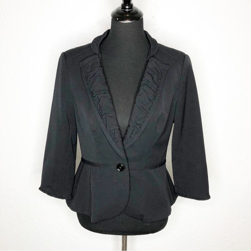 WHBM black ruffle trim single button front blazer size 6